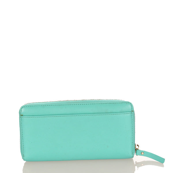 ケイトスペード アップルグリーン レザー ラウンドファスナー 長財布 レディース Kate Spade 【中古】