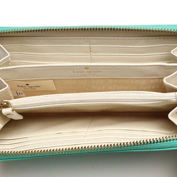 ケイトスペード アップルグリーン レザー ラウンドファスナー 長財布 レディース Kate Spade 【中古】