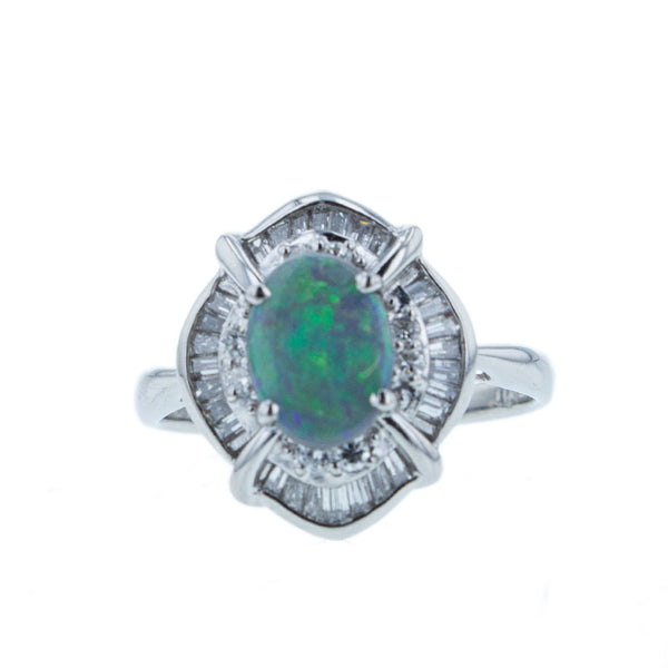 Pt900 プラチナ ブラックオパール0.70ct ダイヤ0.43ct リング 指輪 レディース 14号 【中古】