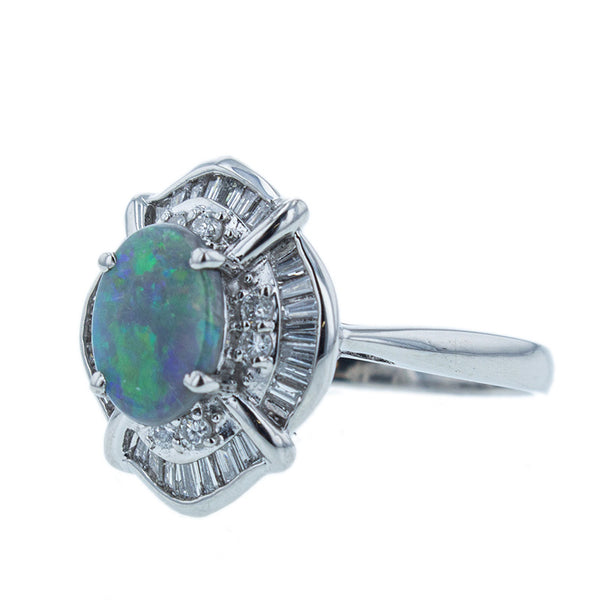 Pt900 プラチナ ブラックオパール0.70ct ダイヤ0.43ct リング 指輪 レディース 14号 【中古】