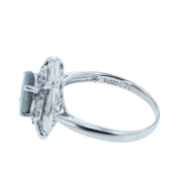 Pt900 プラチナ ブラックオパール0.70ct ダイヤ0.43ct リング 指輪 レディース 14号 【中古】