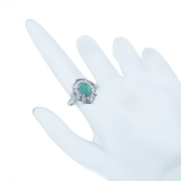 Pt900 プラチナ ブラックオパール0.70ct ダイヤ0.43ct リング 指輪 レディース 14号 【中古】