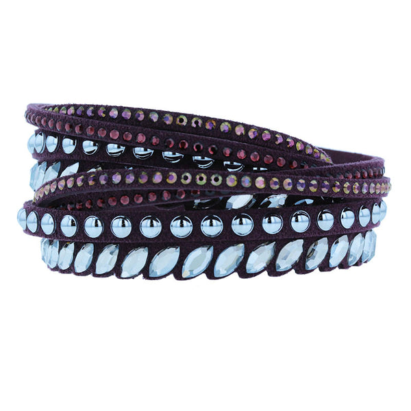 スワロフスキー ワインレッド フェイクレザー ラインストーン ブレスレット レディース SWAROVSKI 【中古】