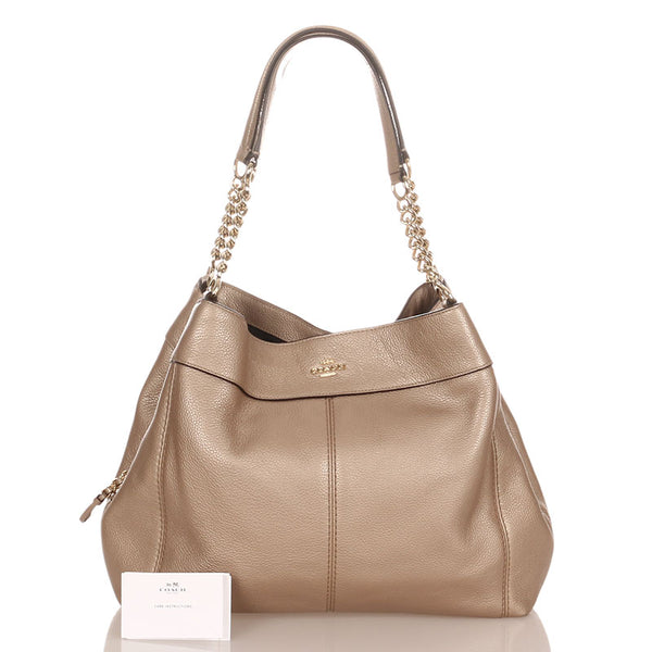 コーチ ベージュ レザー チェーン ショルダーバッグ レディース COACH 【中古】