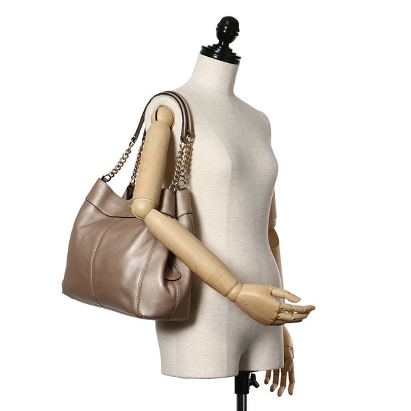 コーチ ベージュ レザー チェーン ショルダーバッグ レディース COACH 【中古】