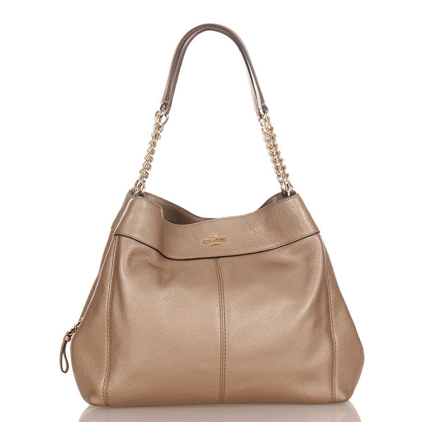 コーチ ベージュ レザー チェーン ショルダーバッグ レディース COACH 【中古】