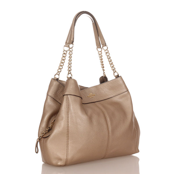 コーチ ベージュ レザー チェーン ショルダーバッグ レディース COACH 【中古】