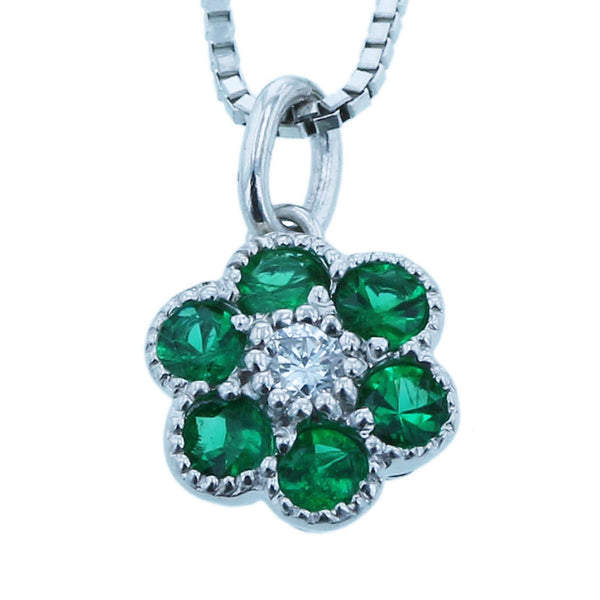 Pt850 プラチナ エメラルド0.17ct ダイヤ0.05ct ネックレス レディース 【中古】