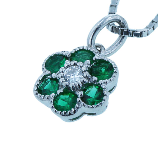 Pt850 プラチナ エメラルド0.17ct ダイヤ0.05ct ネックレス レディース 【中古】