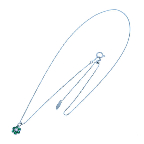 Pt850 プラチナ エメラルド0.17ct ダイヤ0.05ct ネックレス レディース 【中古】