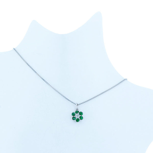 Pt850 プラチナ エメラルド0.17ct ダイヤ0.05ct ネックレス レディース 【中古】