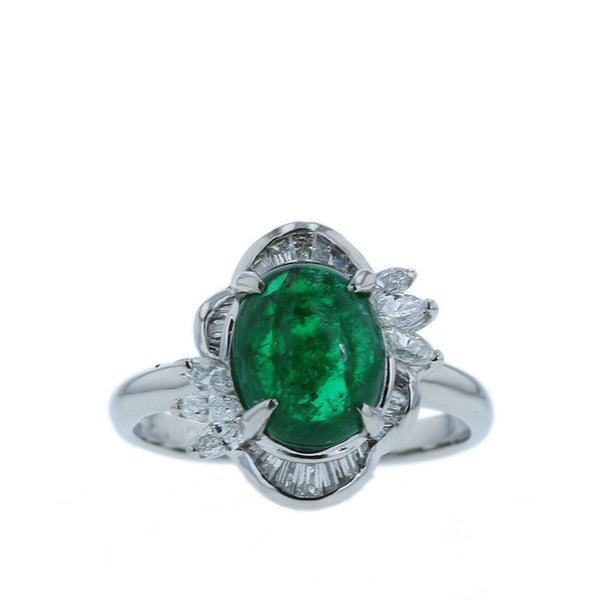 Pt900 プラチナ エメラルド1.93 ダイヤ0.33ct リング 指輪 レディース 9号 【中古】