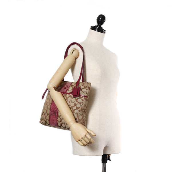 コーチ シグネチャー F25706 ベージュ キャンバス レザー トートバッグ レディース COACH 【中古】