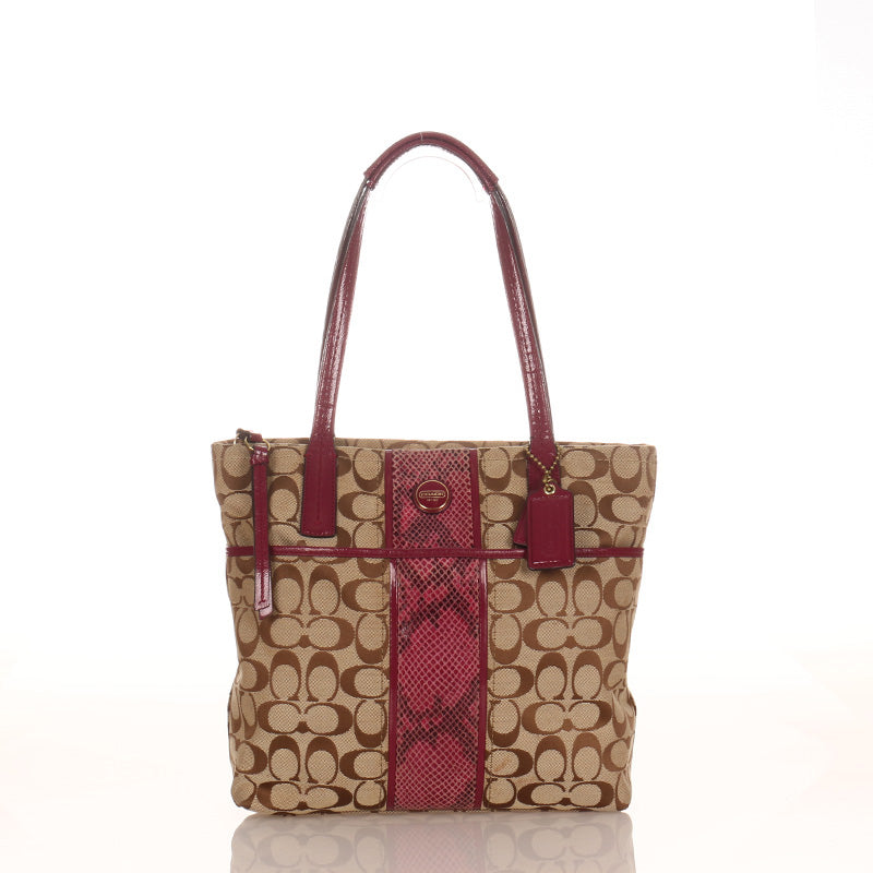 コーチ シグネチャー F25706 ベージュ キャンバス レザー トートバッグ レディース COACH 【中古】