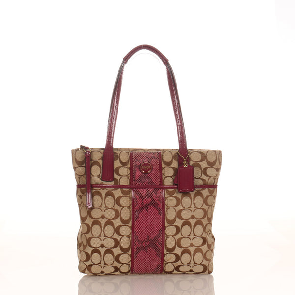 コーチ シグネチャー F25706 ベージュ キャンバス レザー トートバッグ レディース COACH 【中古】