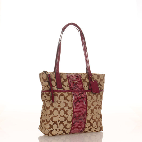 コーチ シグネチャー F25706 ベージュ キャンバス レザー トートバッグ レディース COACH 【中古】
