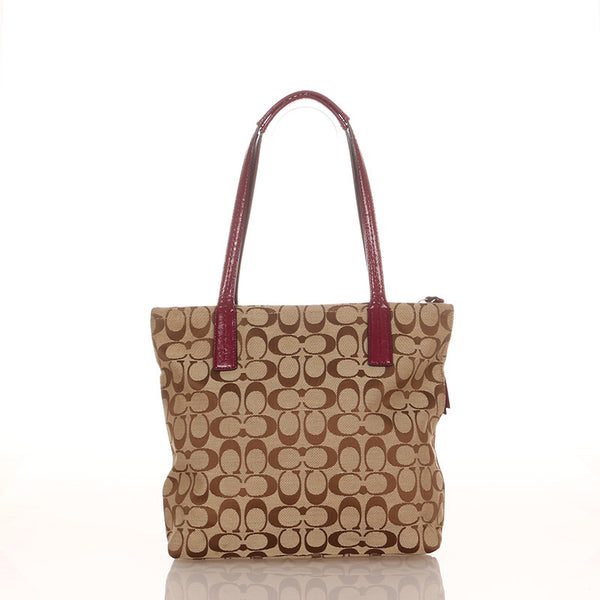 コーチ シグネチャー F25706 ベージュ キャンバス レザー トートバッグ レディース COACH 【中古】