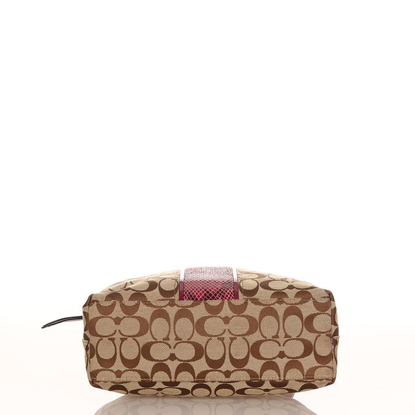 コーチ シグネチャー F25706 ベージュ キャンバス レザー トートバッグ レディース COACH 【中古】