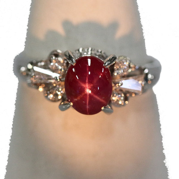 Pt900 プラチナ スターサファイア1.93ct ダイヤ0.23ct リング 指輪 レディース 12.5号 【中古】