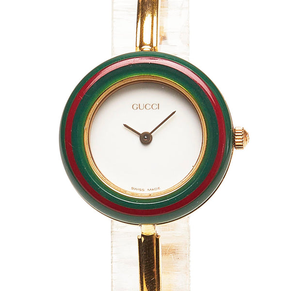 グッチ チェンジヘゼル　12色 腕時計 11/12.2 クオーツ ホワイト文字盤 メッキ レディース GUCCI 【中古】