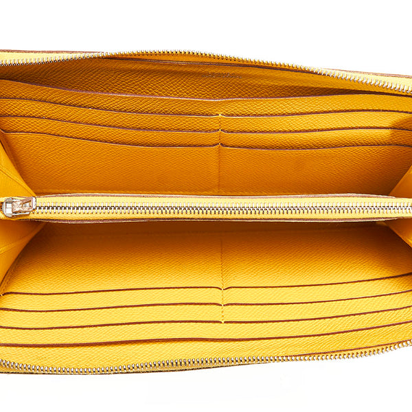 エルメス アザップロング イエロー レザー ラウンドファスナー 長財布 レディース HERMES □M刻印 【中古】