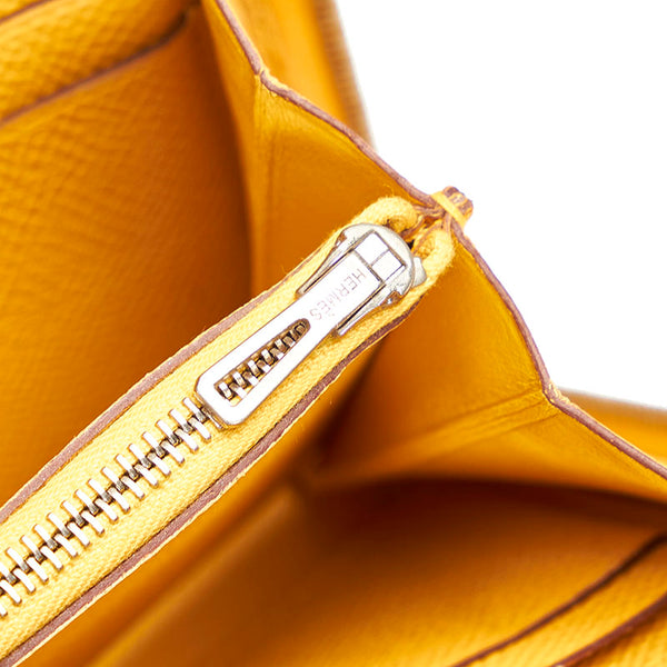 エルメス アザップロング イエロー レザー ラウンドファスナー 長財布 レディース HERMES □M刻印 【中古】