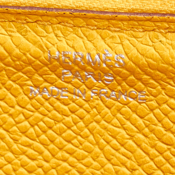 エルメス アザップロング イエロー レザー ラウンドファスナー 長財布 レディース HERMES □M刻印 【中古】