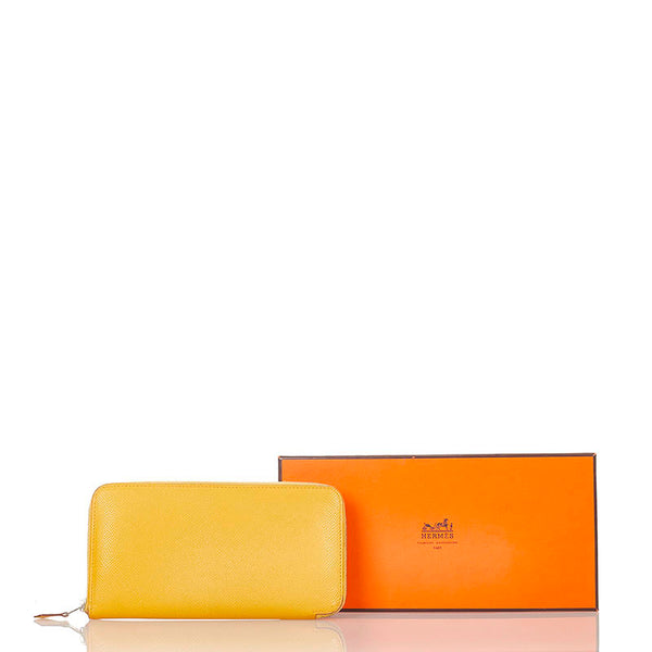 エルメス アザップロング イエロー レザー ラウンドファスナー 長財布 レディース HERMES □M刻印 【中古】