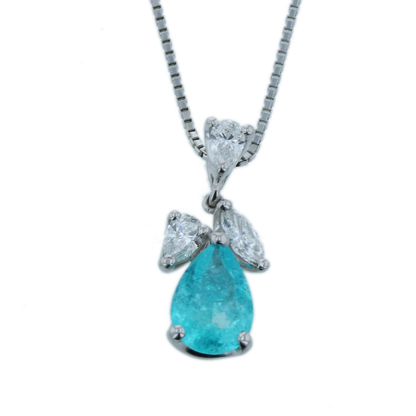Pt900 プラチナ Pt850 プラチナ パライバトルマリン1.219ct ダイヤ0.40ct ネックレス レディース 【中古】