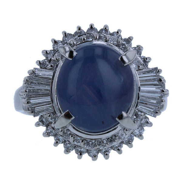 Pt900 プラチナ スターサファイア8.48ct ダイヤ0.75ct リング 指輪 レディース 12号 【中古】