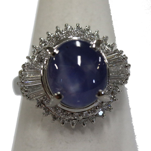 Pt900 プラチナ スターサファイア8.48ct ダイヤ0.75ct リング 指輪 レディース 12号 【中古】
