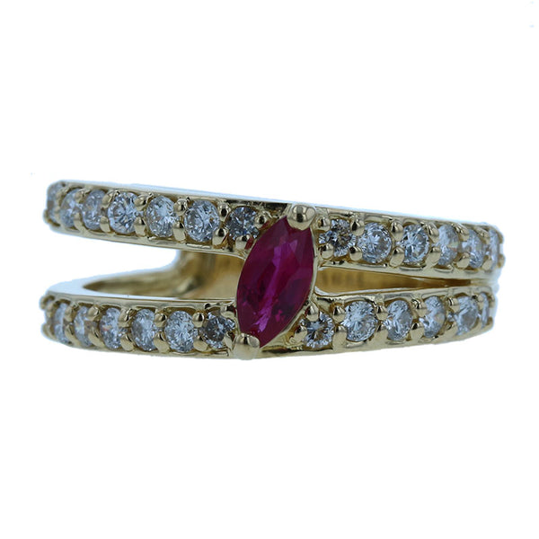 K18YG イエローゴールド ルビー0.32ct ダイヤ0.55ct リング 指輪 レディース 11号 【中古】