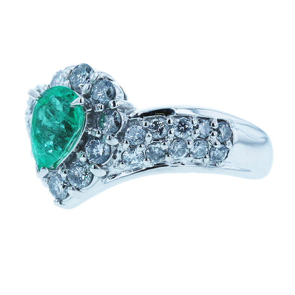 Pt900 プラチナ エメラルド0.65ct ダイヤ0.90ct リング 指輪 レディース 11.5号 【中古】