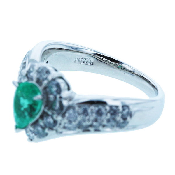 Pt900 プラチナ エメラルド0.65ct ダイヤ0.90ct リング 指輪 レディース 11.5号 【中古】