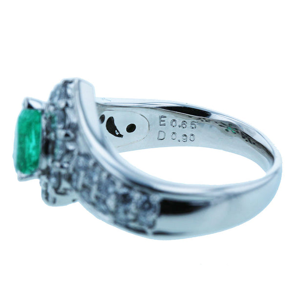 Pt900 プラチナ エメラルド0.65ct ダイヤ0.90ct リング 指輪 レディース 11.5号 【中古】