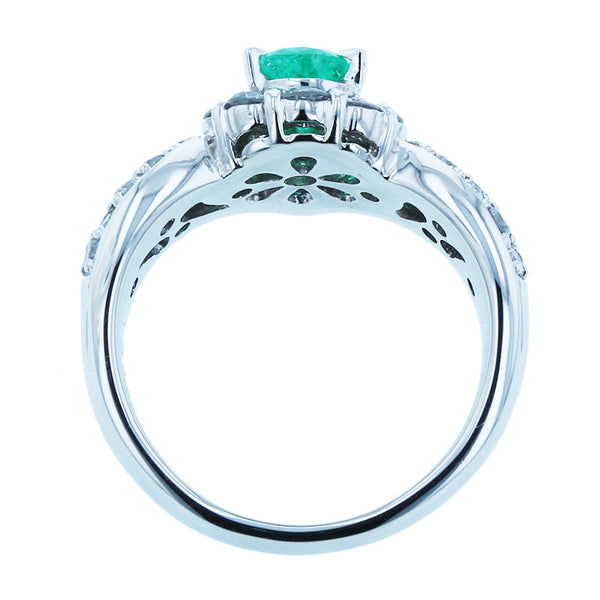 Pt900 プラチナ エメラルド0.65ct ダイヤ0.90ct リング 指輪 レディース 11.5号 【中古】