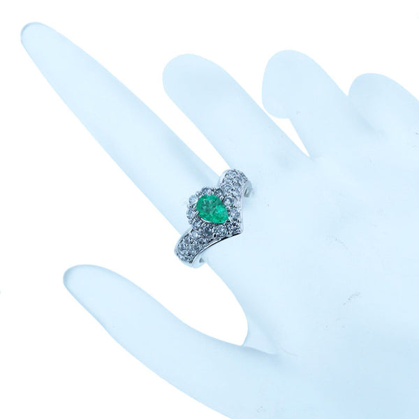 Pt900 プラチナ エメラルド0.65ct ダイヤ0.90ct リング 指輪 レディース 11.5号 【中古】
