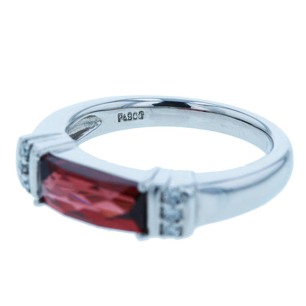 Pt900 プラチナ ガーネット ダイヤ0.06ct リング 指輪 レディース 10.5号 【中古】