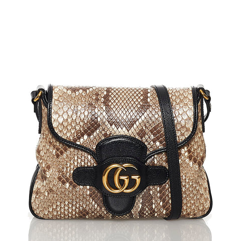 グッチ ダブルG GGマーモント 斜め掛け ショルダーバッグ 648934 ベージュ ブラック パイソン レザー レディース GUCCI 【中古】