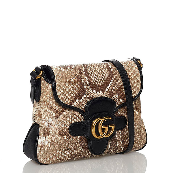 グッチ ダブルG GGマーモント 斜め掛け ショルダーバッグ 648934 ベージュ ブラック パイソン レザー レディース GUCCI 【中古】