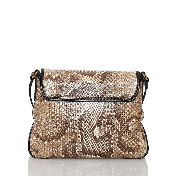 グッチ ダブルG GGマーモント 斜め掛け ショルダーバッグ 648934 ベージュ ブラック パイソン レザー レディース GUCCI 【中古】