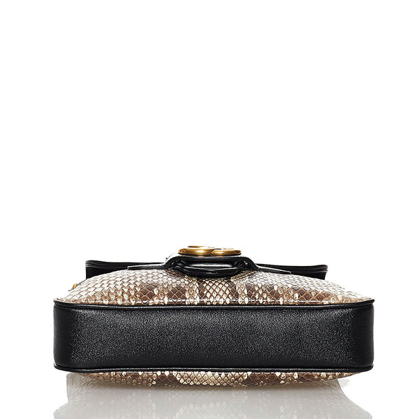 グッチ ダブルG GGマーモント 斜め掛け ショルダーバッグ 648934 ベージュ ブラック パイソン レザー レディース GUCCI 【中古】