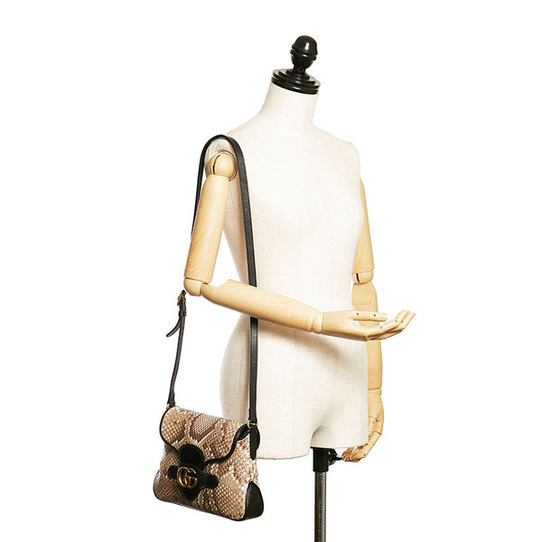 グッチ ダブルG GGマーモント 斜め掛け ショルダーバッグ 648934 ベージュ ブラック パイソン レザー レディース GUCCI 【中古】