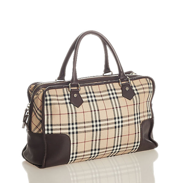 バーバリー ノバチェック ベージュ ブラウン キャンバス レザー ボストンバッグ レディース BURBERRY 【中古】