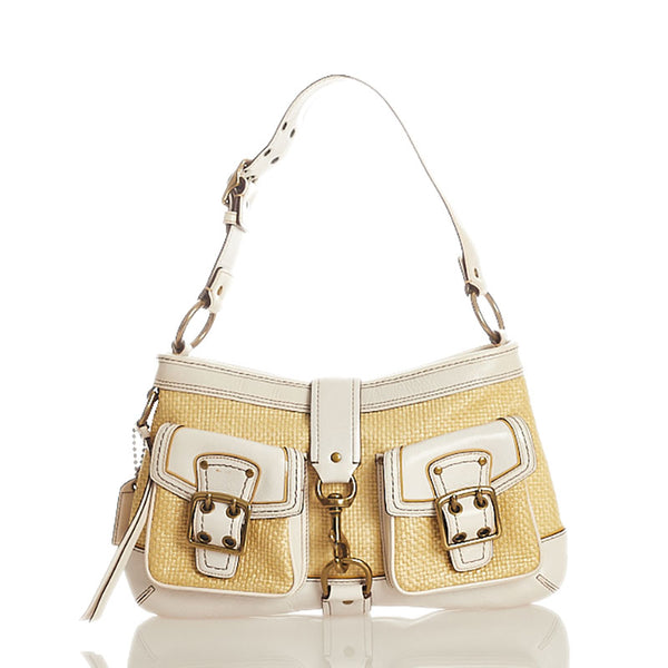 コーチ レガシーホーボー M05K-105 ホワイト ベージュ ストロー レザー ショルダーバッグ レディース COACH 【中古】