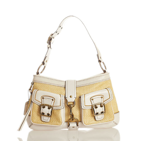 コーチ レガシーホーボー M05K-105 ホワイト ベージュ ストロー レザー ショルダーバッグ レディース COACH 【中古】
