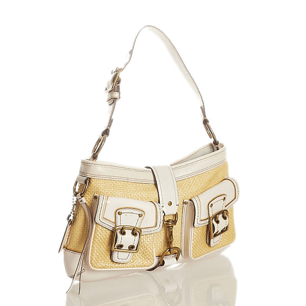 コーチ レガシーホーボー M05K-105 ホワイト ベージュ ストロー レザー ショルダーバッグ レディース COACH 【中古】