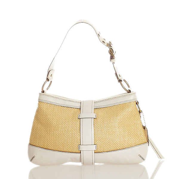 コーチ レガシーホーボー M05K-105 ホワイト ベージュ ストロー レザー ショルダーバッグ レディース COACH 【中古】