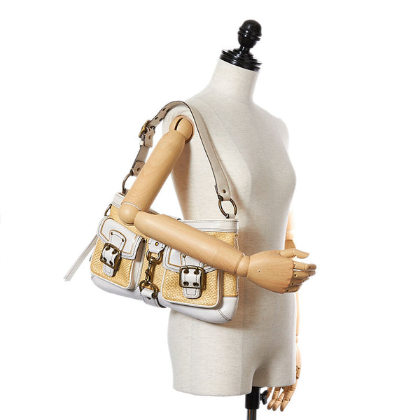 コーチ レガシーホーボー M05K-105 ホワイト ベージュ ストロー レザー ショルダーバッグ レディース COACH 【中古】