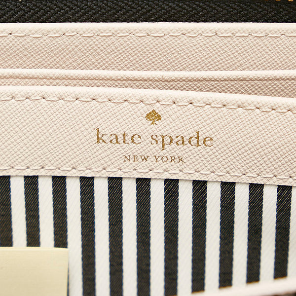 ケイトスペード ベージュ ブラック レザー ラウンドファスナー 長財布 レディース Kate Spade 【中古】